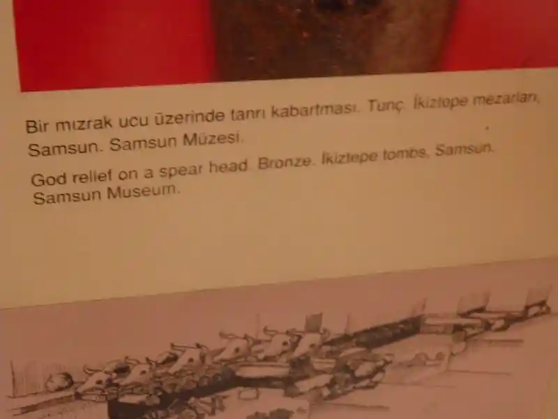 An owl with a circle on its head engraved on a spearhead